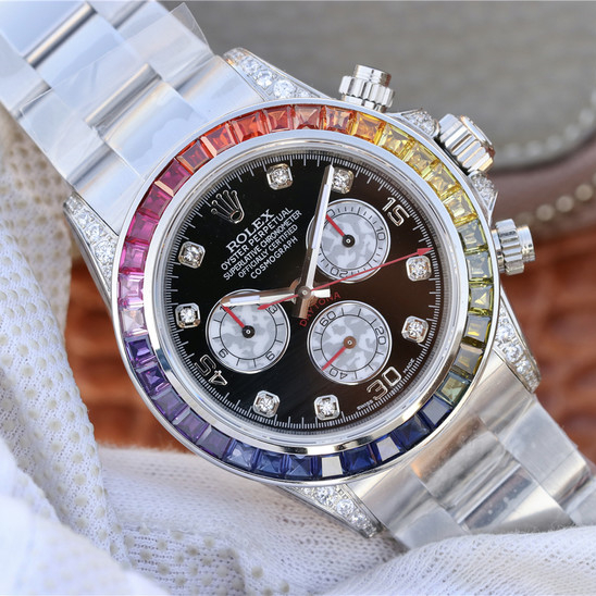 Rolex Daytona Rainbow Diamond Silver Stainless Steel 40 mm, diamond