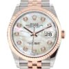 Datejust 36 White Mother-of-Pearl Set with Diamonds Dial Fluted Rose Gold Two Tone Jubilee Watch 126231 NP
