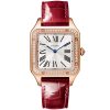 Santos-Dumont Large 18ct Rose Gold Silver Dial Diamond Bezel Watch