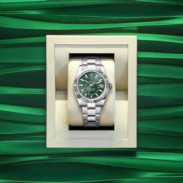 Rolex Sky-Dweller, 42mm, Oystersteel and 18k White Gold, Green, Oyster, Ref# 336934-0001